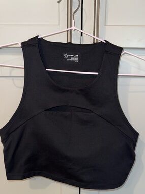 Aerie OFFLINE Black High Neck Sports Bra Crop Top XS Support Tank EUC